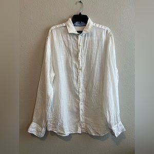 Mens long Sleeve white button down linen Bugatchi
